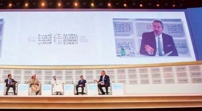 From left: Mohammad Al Omar, CEO , Kuwait Finance House, Hussain Al Qamzi, Group, CEO , Noor Investment Group & CEO , Noor Islamic Bank, Dr. Adnan Chilwan, CEO , Dubai Islamic Bank and Tirad Mahmoud, CEO , Abu Dhabi Islamic Bank speak at the summiy yesterday.